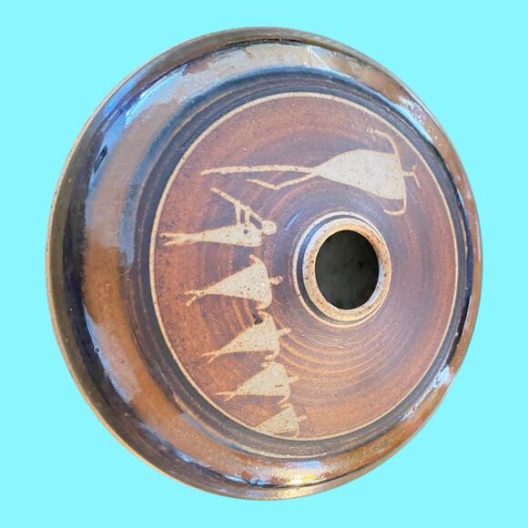 Vintage Marsha Franklin Tribal Artisan Pottery Oil Lamp Petroglyphs Signed - Picture 4 of 11